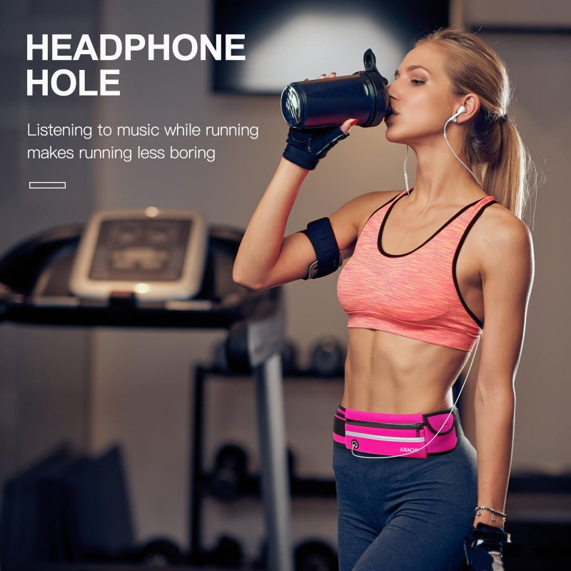 Jueachy Running Belts for Women Waterproof Fanny Pack Running Waist Pouch Phone holder Adjustable Sports Money Belt with Headphone Port Rose - Image 4